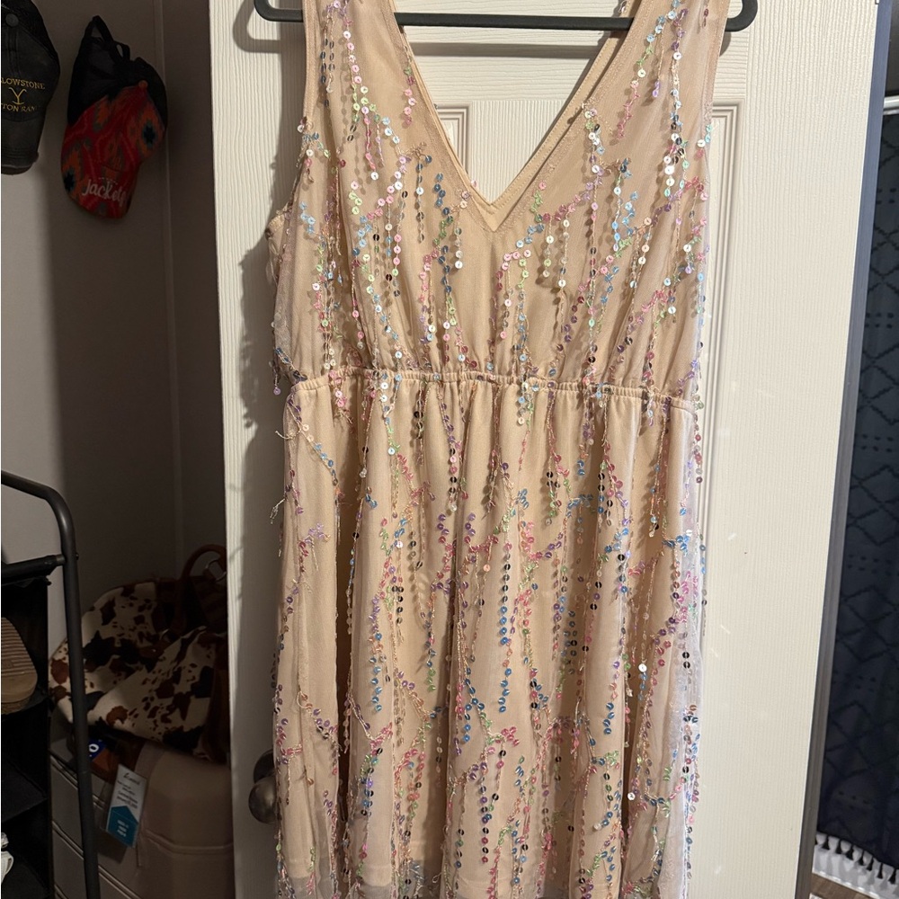 Sequin Embellished Midi Dress - Cream